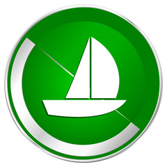 Aufkleber - Yacht silver metallic border green web icon for mobile apps and internet.