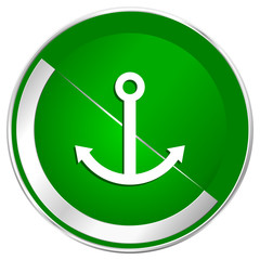 Poster - Anchor silver metallic border green web icon for mobile apps and internet.