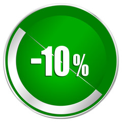 Aufkleber - 10 percent sale retail silver metallic border green web icon for mobile apps and internet.