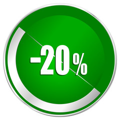 Aufkleber - 20 percent sale retail silver metallic border green web icon for mobile apps and internet.