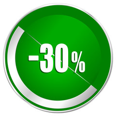 Aufkleber - 30 percent sale retail silver metallic border green web icon for mobile apps and internet.