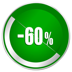 Aufkleber - 60 percent sale retail silver metallic border green web icon for mobile apps and internet.