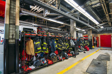 New York Firefighters Work Tool And Clothing In The Fire Station
