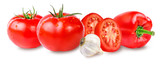 Fototapeta Kuchnia - Fresh vegetables (tomato, peppers, garlic) isolated on white