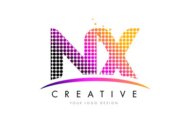 NX N X Letter Logo Design with Magenta Dots and Swoosh