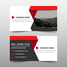 Red Corporate Business Card, Name Card Template ,horizontal Simple Clean Layout Design Template , Business Banner Template For Website