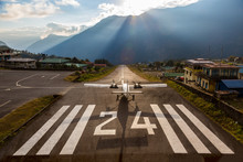 Airplane Before Taking Off At Runway Of Small Airport Himalaya