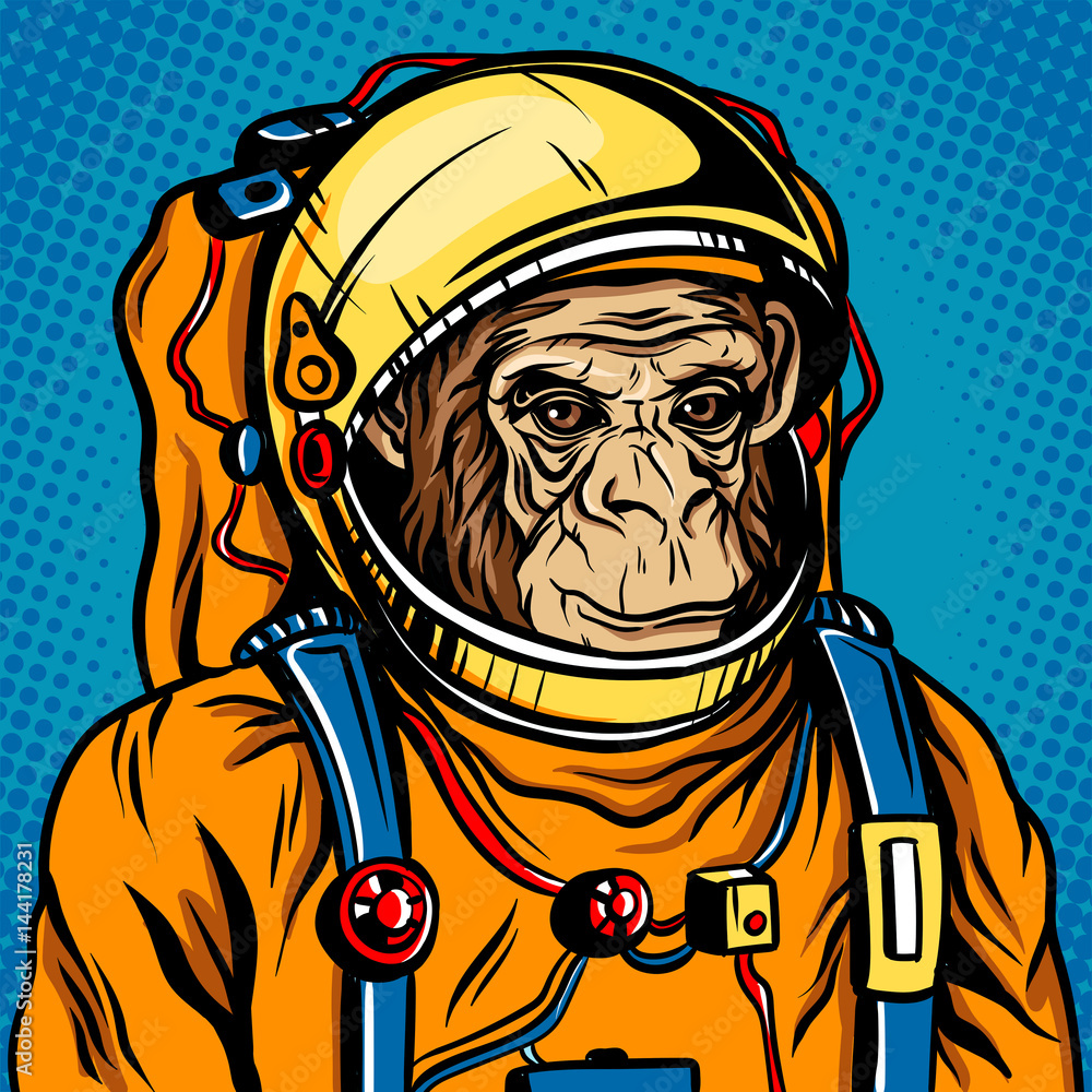Astronaut monkey space suit pop art style vector, obrazy, fototapety,  plakaty - BajeczneObrazy.pl