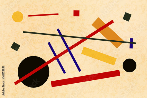 Abstract suprematism composition, horizontal flat illustration on old canvas Poster Mural XXL