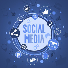 Wall Mural - social media concept banner with round icons.
