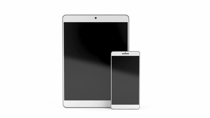Wall Mural - Smartphone and tablet computer with blank screens on white background