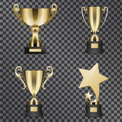 Wall Mural - realistic golden trophy cups illustrations set