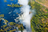 Fototapeta  - Bird eye view of the Victoria falls waterfall on Zambezi river