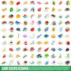 Wall Mural - 100 cute icons set, isometric 3d style