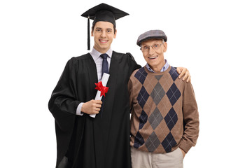 Canvas Print - Graduate student and his grandfather looking at the camera