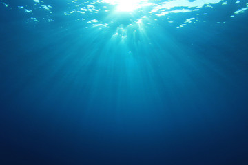 underwater blue ocean background with sunlight