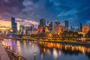 Wall Mural - City of Melbourne. Cityscape image of Melbourne, Australia during dramatic sunset.