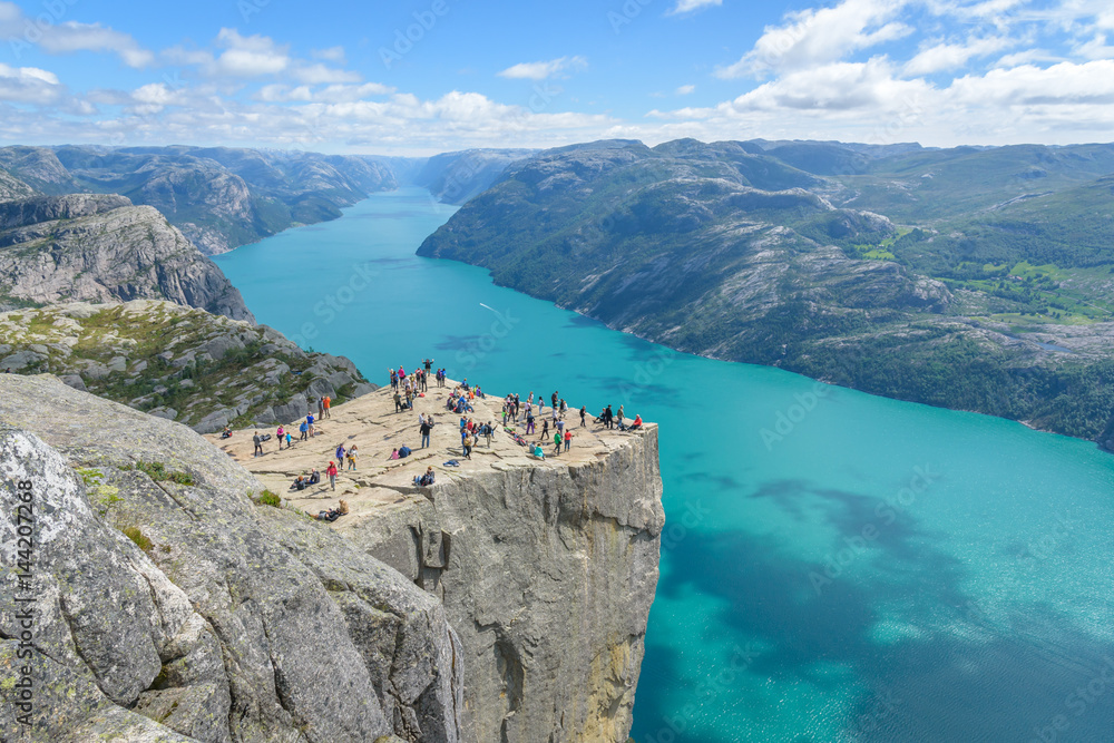 Famous cliff Pulpit Rock (Prekestolen) in Norway - obrazy, fototapety, plakaty 