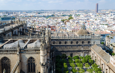 View of the skyscraper Cajasol from the Giralda, Cathedral, Andalusia, Spain