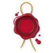 Red wax seal with cord and dottet circle
