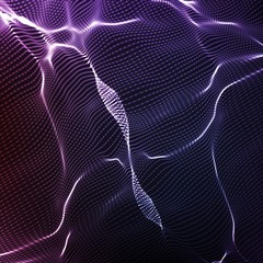 Wall Mural - abstract vector violet wave mesh background. point cloud array. chaotic light waves. technological c