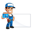 © grafico2011 - Friendly technician installer of solar panels, he wears a belt with tools