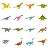 Fototapeta Dinusie - Dinosaur icons set in flat style