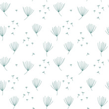 Vector Floral Seamless Pattern With Simple Hand Drawn Stylized Dandelion Flowers And Seeds.