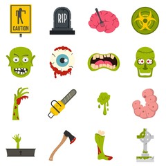 Wall Mural - Zombie icons set in flat style