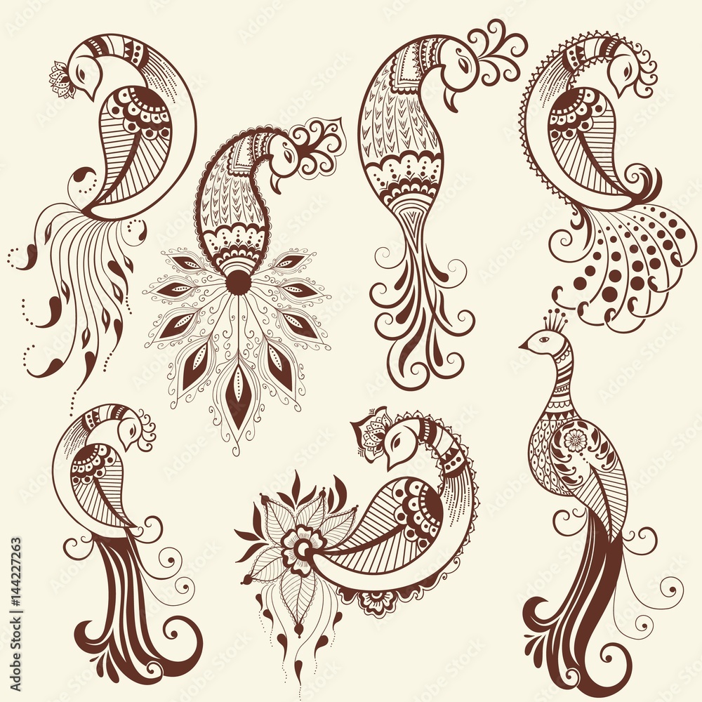 Vector illustration of bird mehndi ornament. Traditional indian style, ornamental floral elements for henna tattoo, stickers, mehndi and yoga design, cards and prints. Stock Vector | Adobe Stock
