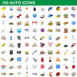 © juliars - 100 auto icons set, cartoon style