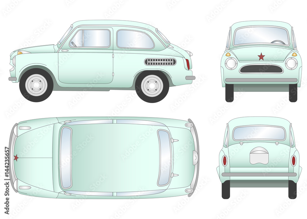 Green car vector template on white background. Old retro car isolated ...