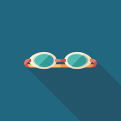 Swim goggles flat square icon with long shadows.