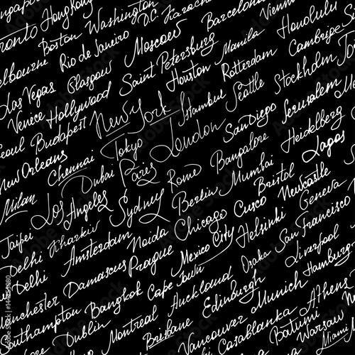 Cities Of The World Seamless Pattern The Names Of The Cities Of