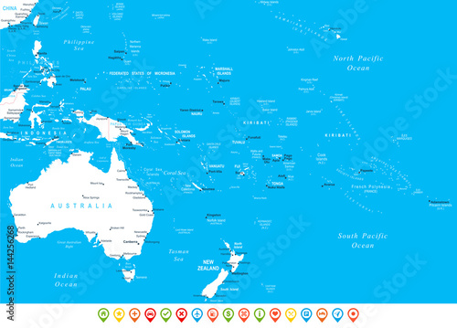 Fotografía Australia and Oceania - map, navigation icons - illustration