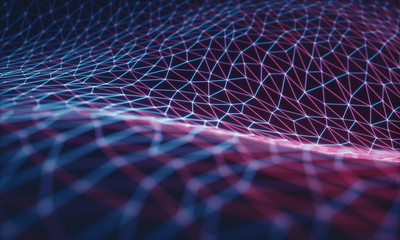 Wall Mural - 3d illustration, embossed mesh representing internet connections, cloud computing and neural network