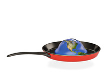 The Earth Melts In The Pan Global Warming Problem.3D Illustration.