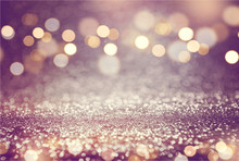 Pink Or Purple Glitter And Gold Lights Bokeh Background. Defocused