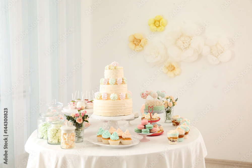 Table with sweets prepared for party