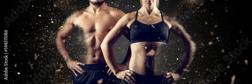 Leinwand Poster Creating perfect muscular male female upper body
