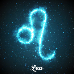Wall Mural - vector abstract zodiac sign leo on a dark blue background of the space with shining stars. nebula in