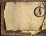 Fototapeta Mapy - Old blank map background with compass. Adventure and travel concept. 3d illustration.