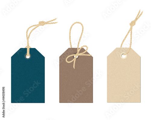 Photographie A set of vector carton tags with various linen string tying