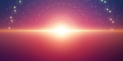 Wall Mural - vector infinite space background. matrix of glowing stars with illusion of depth and perspective. ab