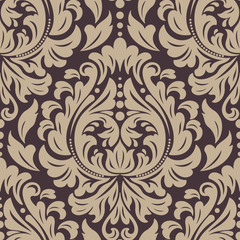  Vector damask seamless pattern element. Classical luxury old fashioned damask ornament, royal victorian seamless texture for wallpapers, textile, wrapping. Exquisite floral baroque template.