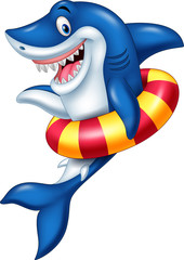 Wall Mural - Cartoon shark with inflatable ring