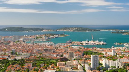 Canvas Print - Zooming timelapse of Toulon in a spring day