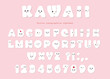 Paper cut out kawaii font with funny smiling faces. For birthday greeting cards, party invitation, kids design.