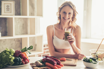 Wall Mural - Woman cooking healthy food