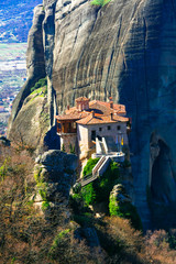 Wall Mural - Landmarks of Greece- hanging monasteries of Meteora. Roussanou monastery